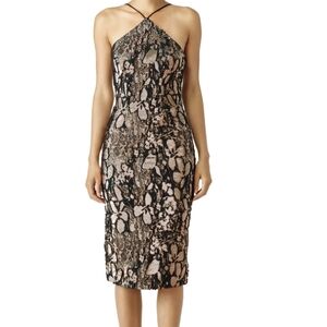 Theia Rose Gold Halter Dress